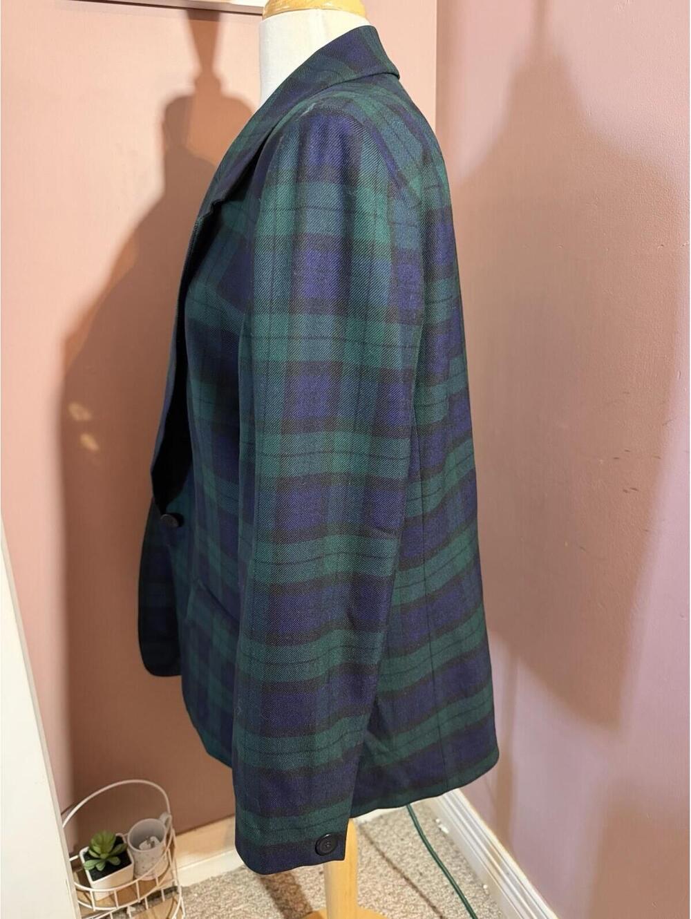 Pendleton 100% Wool Plaid Blazer Womens 16 Green Blue Made In USA Vintage - Picture 3 of 9